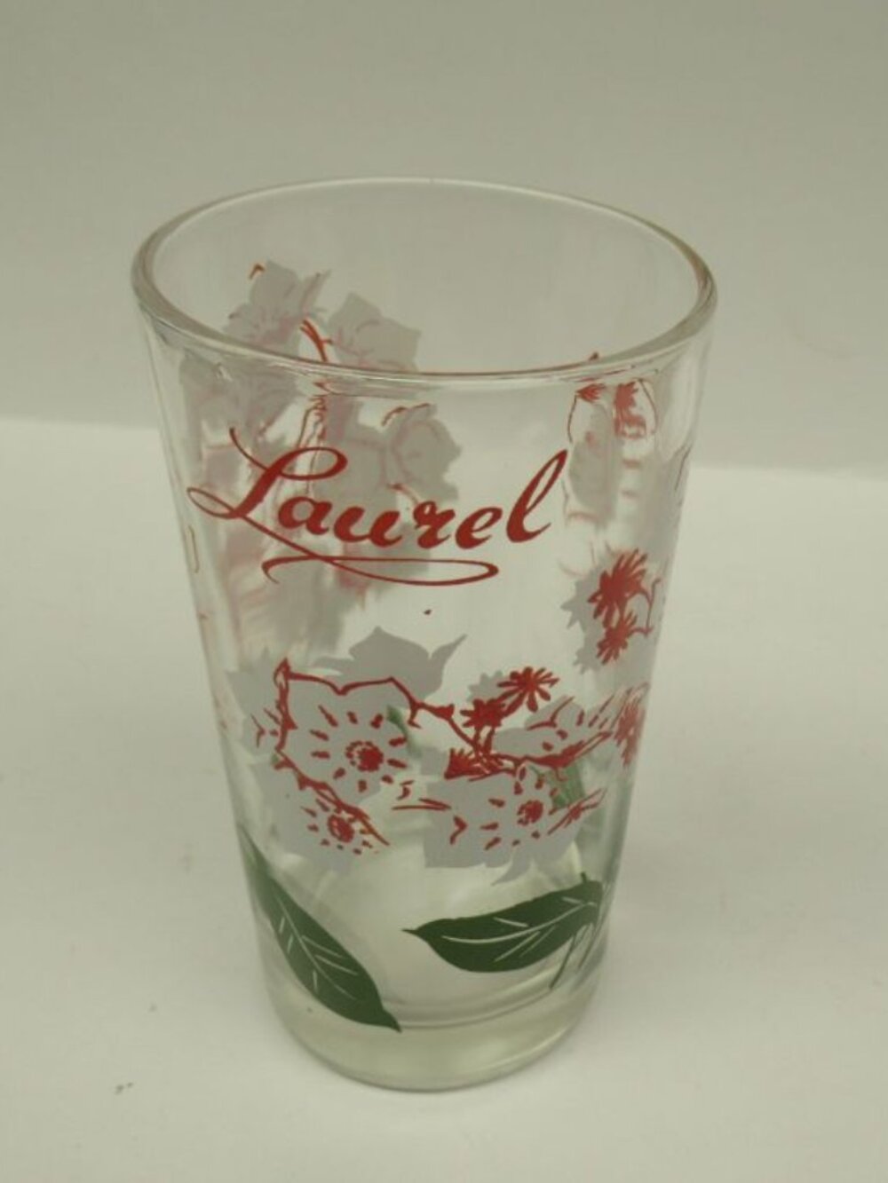 Boscul Vintage White with Pink LAUREL 5 Inch High Peanut Butter Water Glass